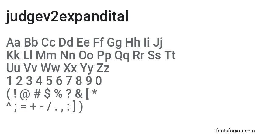 A fonte Judgev2expandital (131136) – alfabeto, números, caracteres especiais