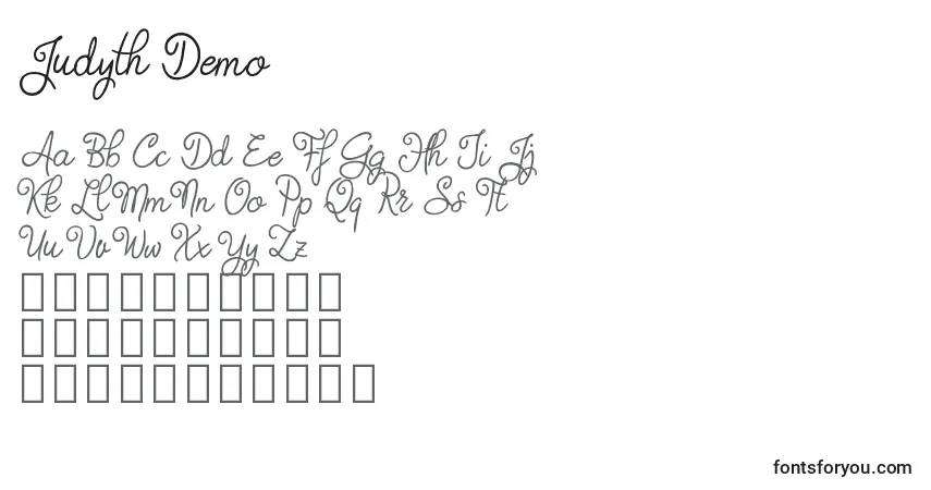Czcionka Judyth Demo (131146) – alfabet, cyfry, specjalne znaki