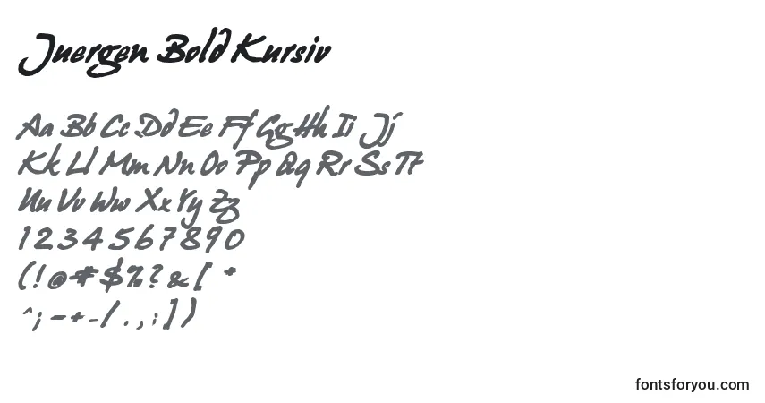 A fonte Juergen Bold Kursiv – alfabeto, números, caracteres especiais