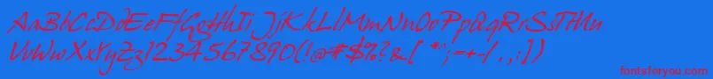 Juergen Italic Font – Red Fonts on Blue Background
