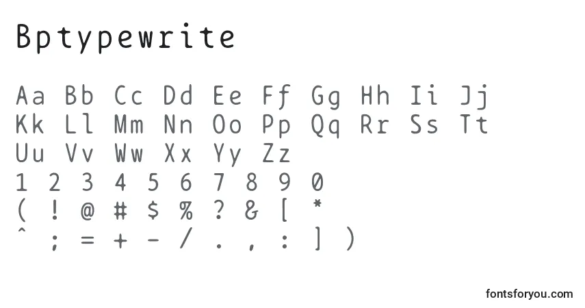 A fonte Bptypewrite – alfabeto, números, caracteres especiais