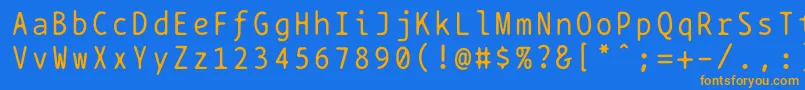 フォントBptypewrite – オレンジ色の文字が青い背景にあります。