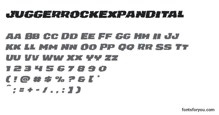 A fonte Juggerrockexpandital – alfabeto, números, caracteres especiais
