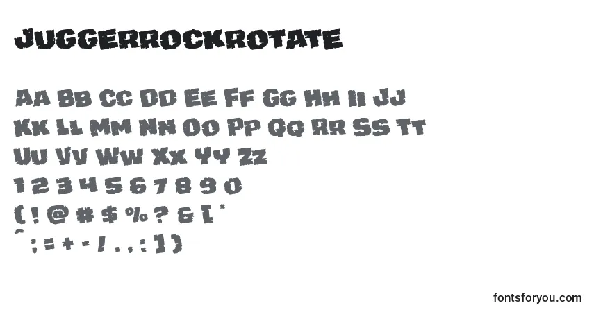 Czcionka Juggerrockrotate – alfabet, cyfry, specjalne znaki