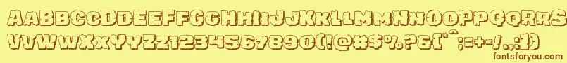 フォントjuggerrockshadow – 茶色の文字が黄色の背景にあります。