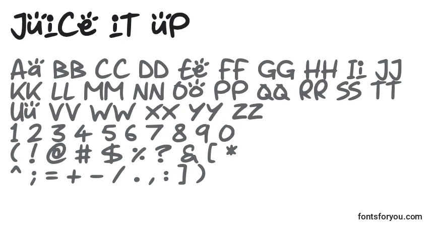 Schriftart Juice it up (131171) – Alphabet, Zahlen, spezielle Symbole