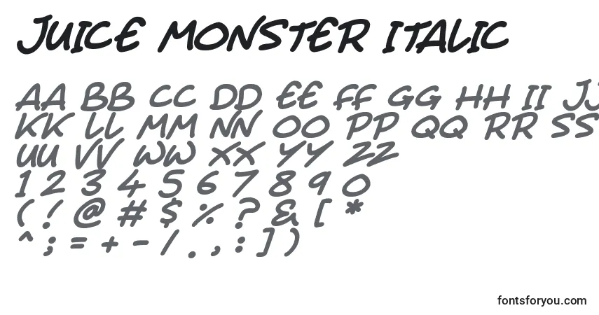 A fonte Juice Monster Italic – alfabeto, números, caracteres especiais