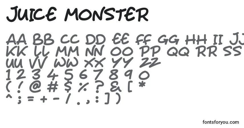 Czcionka Juice Monster – alfabet, cyfry, specjalne znaki
