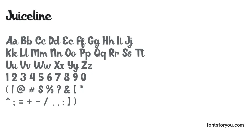 Schriftart Juiceline – Alphabet, Zahlen, spezielle Symbole