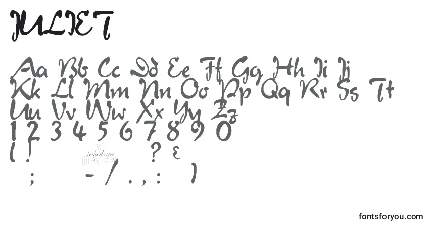 A fonte JULIET   (131183) – alfabeto, números, caracteres especiais