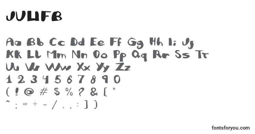 A fonte JULIFB   (131186) – alfabeto, números, caracteres especiais
