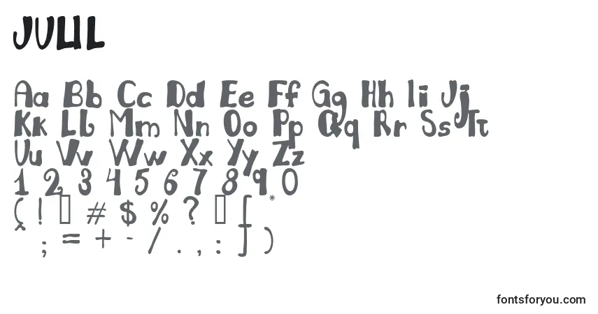 A fonte JULIL    (131187) – alfabeto, números, caracteres especiais