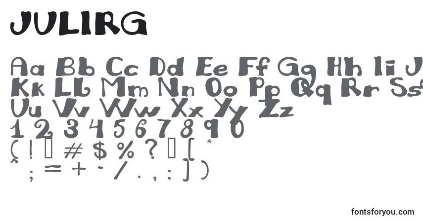 A fonte JULIRG   (131188) – alfabeto, números, caracteres especiais