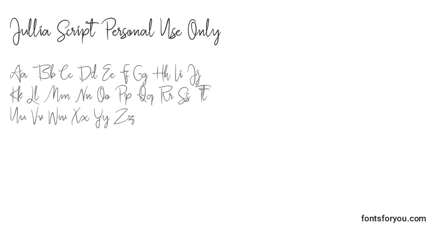 Schriftart Jullia Script Personal Use Only – Alphabet, Zahlen, spezielle Symbole