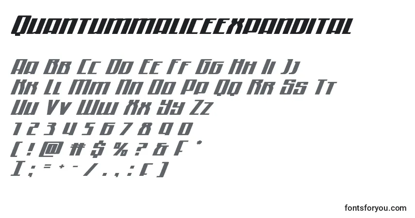 Шрифт Quantummaliceexpandital – алфавит, цифры, специальные символы