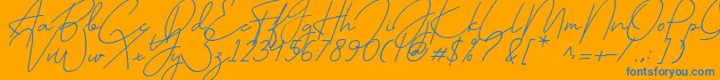 July it-Schriftart – Blaue Schriften auf orangefarbenem Hintergrund