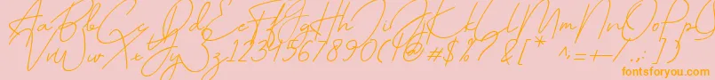 July it-Schriftart – Orangefarbene Schriften auf rosa Hintergrund