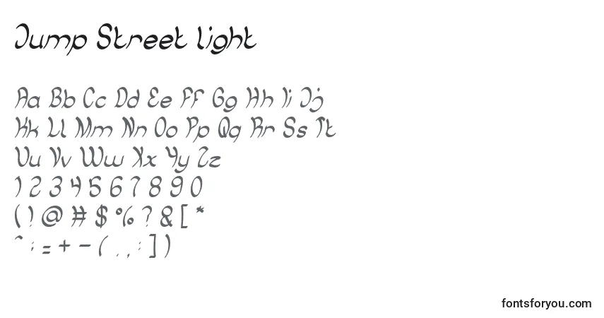 Schriftart Jump Street light – Alphabet, Zahlen, spezielle Symbole
