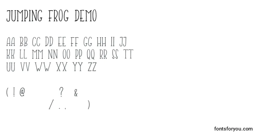Jumping Frog Demo-fontti – aakkoset, numerot, erikoismerkit