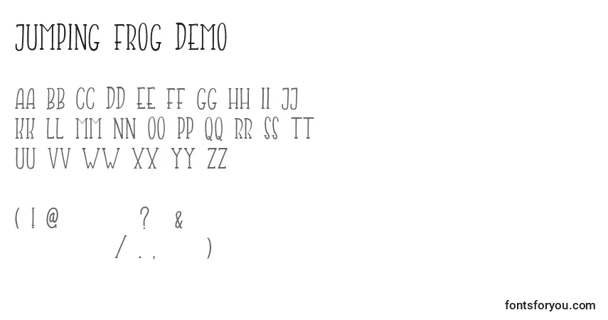 Schriftart Jumping Frog Demo (131202) – Alphabet, Zahlen, spezielle Symbole