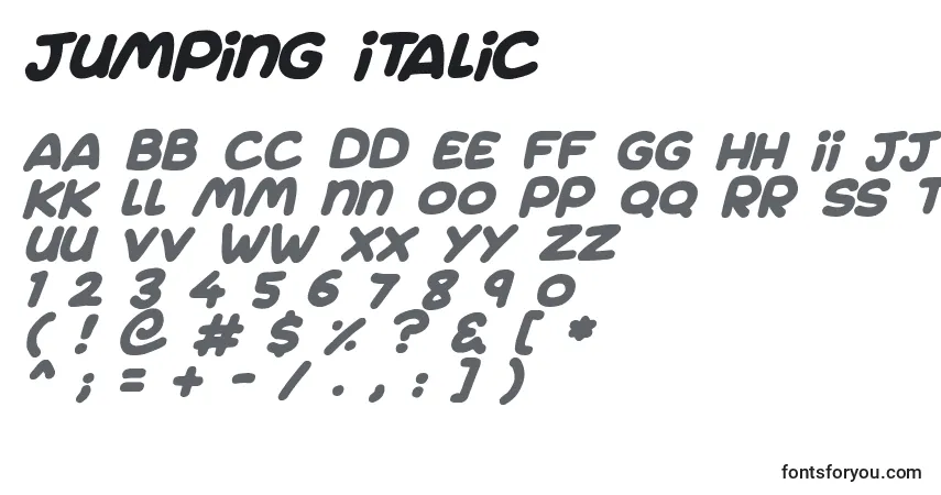 Jumping Italic-fontti – aakkoset, numerot, erikoismerkit