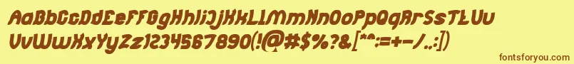 Czcionka Jumping Running Bold Italic – brązowe czcionki na żółtym tle