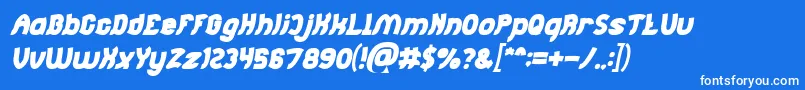 Jumping Running Bold Italic-Schriftart – Weiße Schriften auf blauem Hintergrund