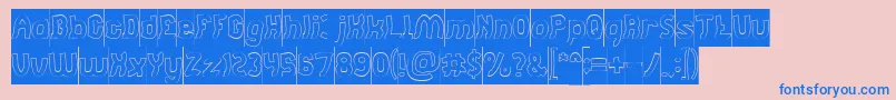 Jumping Running Hollow Inverse-Schriftart – Blaue Schriften auf rosa Hintergrund