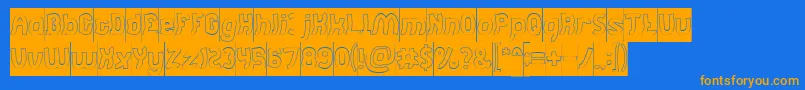 Jumping Running Hollow Inverse-Schriftart – Orangefarbene Schriften auf blauem Hintergrund