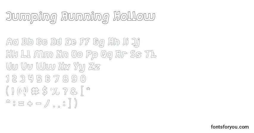 Czcionka Jumping Running Hollow – alfabet, cyfry, specjalne znaki