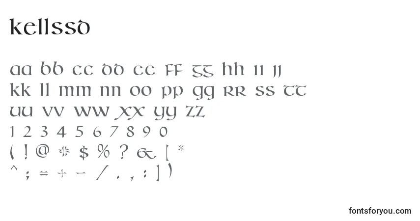 A fonte KellsSd – alfabeto, números, caracteres especiais