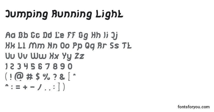 Czcionka Jumping Running Light – alfabet, cyfry, specjalne znaki