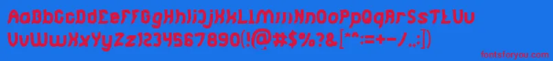 Jumping Running-Schriftart – Rote Schriften auf blauem Hintergrund
