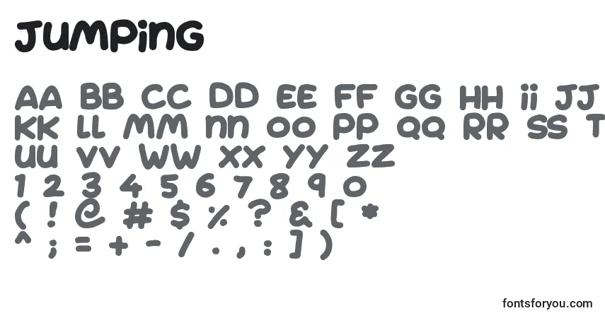 Jumping-fontti – aakkoset, numerot, erikoismerkit