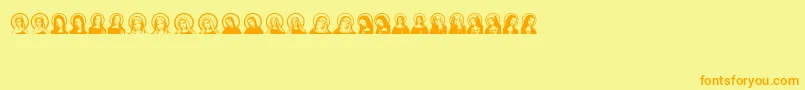 JungfrauMaria-Schriftart – Orangefarbene Schriften auf gelbem Hintergrund