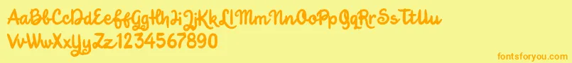 Weitere Informationen zur Jungle Boy-Schriftart Jungle Boy-Schriftart – Orangefarbene Schriften auf gelbem Hintergrund