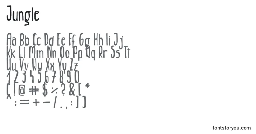 A fonte Jungle (131232) – alfabeto, números, caracteres especiais