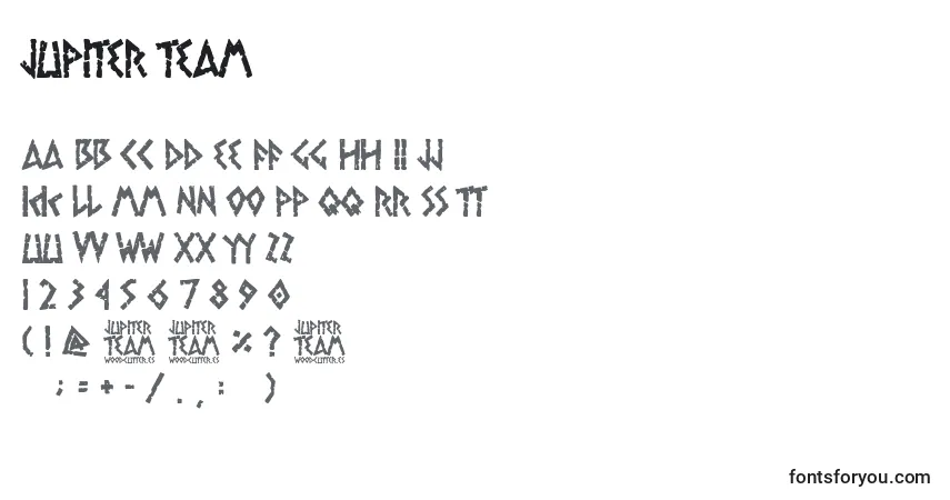 Schriftart Jupiter team – Alphabet, Zahlen, spezielle Symbole