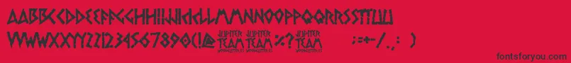 jupiter team-fontti – mustat fontit punaisella taustalla