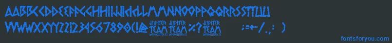 jupiter team-fontti – siniset fontit mustalla taustalla