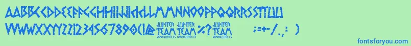 jupiter team-Schriftart – Blaue Schriften auf grünem Hintergrund