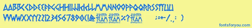 jupiter team-Schriftart – Blaue Schriften auf gelbem Hintergrund