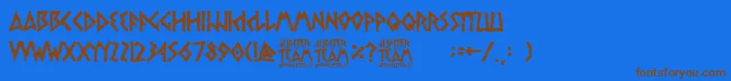 フォントjupiter team – 茶色の文字が青い背景にあります。