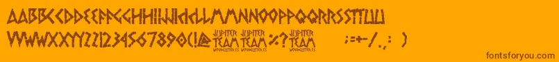 jupiter team-Schriftart – Braune Schriften auf orangefarbenem Hintergrund