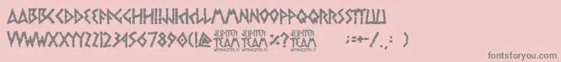jupiter team-fontti – harmaat kirjasimet vaaleanpunaisella taustalla