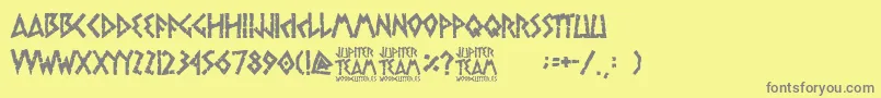 jupiter team-fontti – harmaat kirjasimet keltaisella taustalla