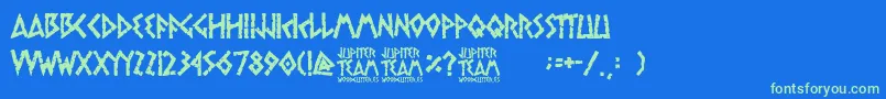 フォントjupiter team – 青い背景に緑のフォント