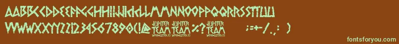 フォントjupiter team – 緑色の文字が茶色の背景にあります。