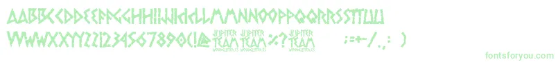 フォントjupiter team – 白い背景に緑のフォント