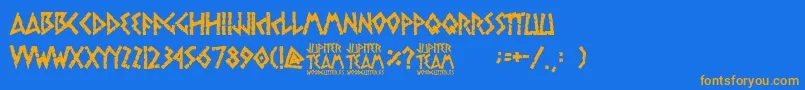 フォントjupiter team – オレンジ色の文字が青い背景にあります。